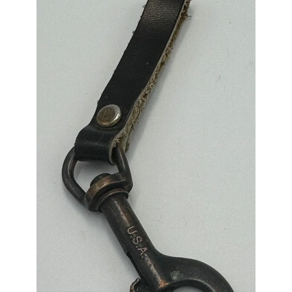 Vintage Leather Belt Loop Key Fob Swivel Snap Hook USA Stamped Hardware Black